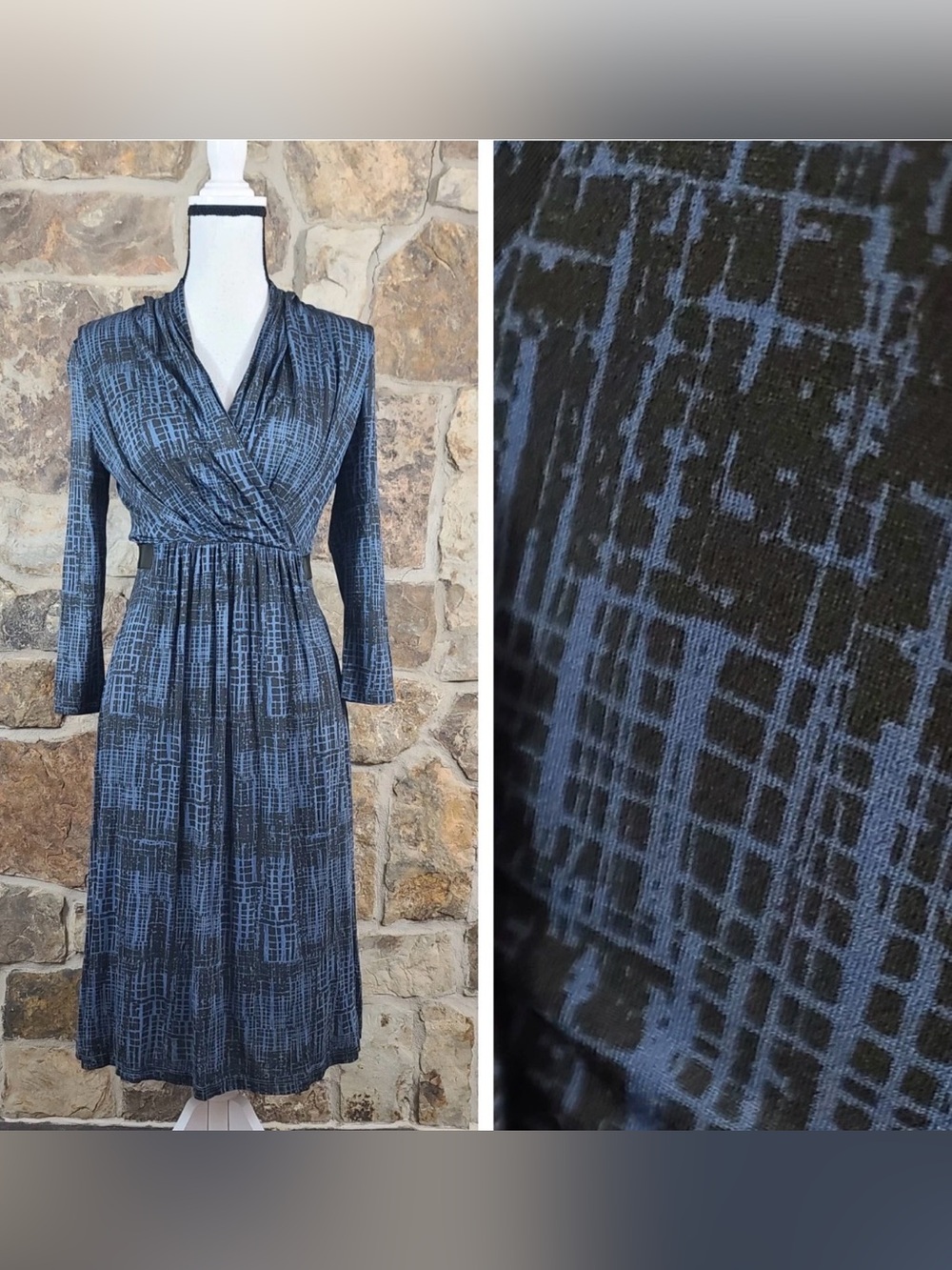 MaxMara Ponte Knit Abstract Faux Wrap Midi Long Sleeve Sz IT 44 (US 10/12)